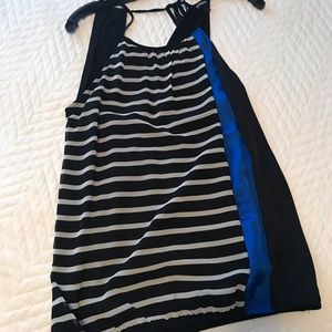Dressy tank blouse black and with with blue stripe